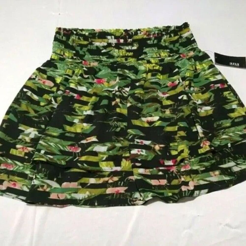 a.n.a Women's L Tall Tropic Stripe Smocked Waist Mini Skirt NWT Black Green Pink